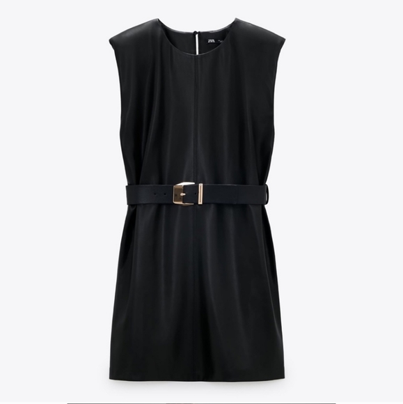 ZARA shoulder pad faux leather belted dress size L - Picture 16 of 16